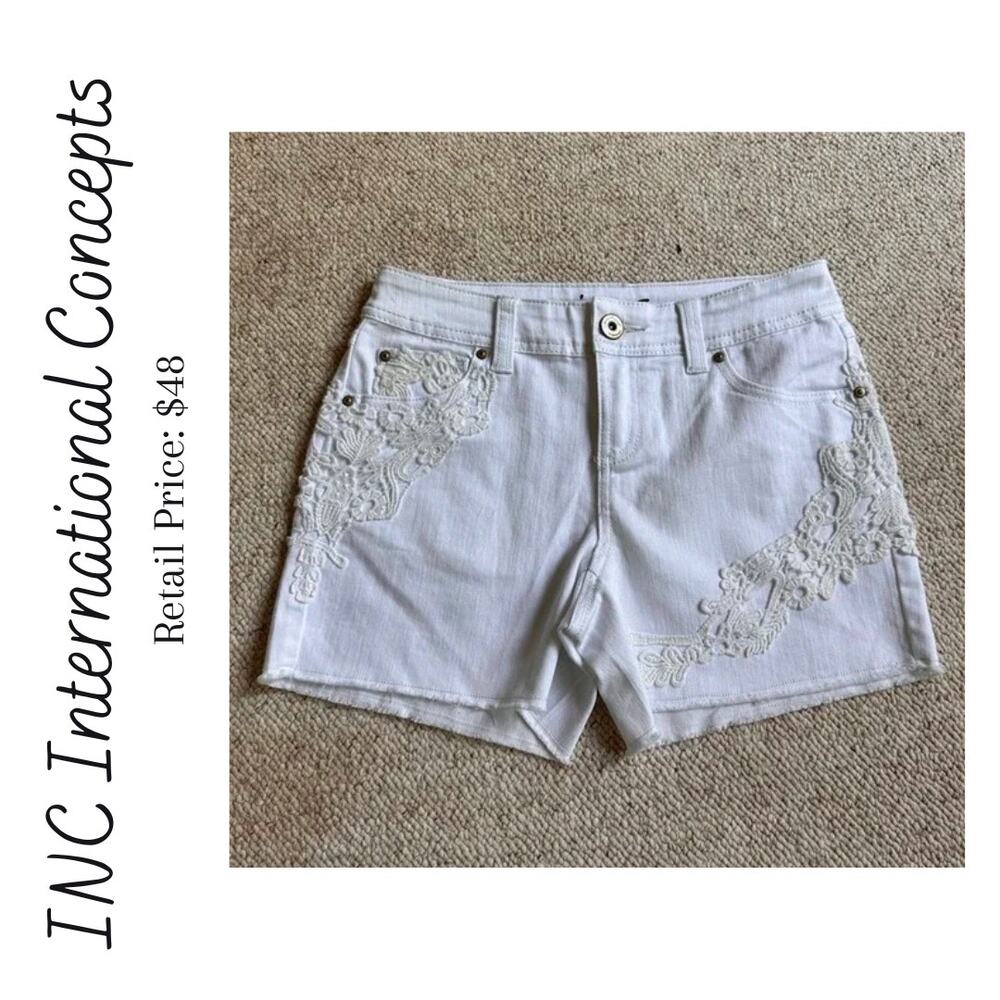NWOT INC Laced White Flare Denim Shorts